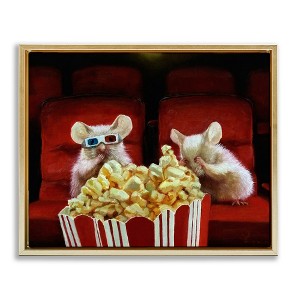Stupell Industries Mice Movie Theater Popcorn Floating Frame Canvas Art, Gold, 21" x 17" - 1 of 4