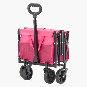VEVOR Collapsible Wagon Carts, 120L & 225LBS Folding Wagons with All-Terrain Wheels, Heavy Duty Outdoor Utility Cart, Pink & Black - 1 of 4
