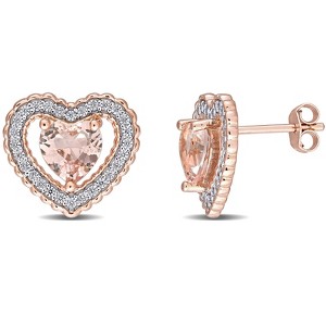 EVERLY JEWELRY |Rose Plated Sterling Silver 1.75 CT TGW Cubic Zirconia & Simulated Morganite Heart Earrings - 1 of 4