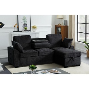 Plush Upholstered Modular L-Shaped Sectional Sofa with Adjustable Backrests, Storage Chaise, and Removable Tray with Cup Holders - 1 of 2