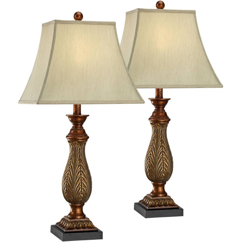 Regency Hill Tulip 29" Tall Rustic Traditional End Table Lamps Set of 2 WiFi Smart Socket Two-Tone Gold Living Room Bedroom Bedside Nightstand House, 1 of 9