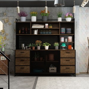 FUFU&GAGA Brown woodgrain Kitchen Cabinet Kitchen Sideboard Multi-Storage Space with Hanging Shelf - 1 of 4