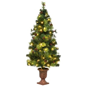 Tangkula 5'Warm White Lighting Christmas Entrance Tree Doorway Pre-Lit Decoration w/ 100 LED Lights Berries Pine Cones - 1 of 4
