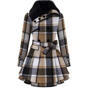 Zeagoo Women's Fashion Faux Fur Lapel Double-Breasted Thick Wool Trench Coat Winter Warm Jacket - 1 of 4