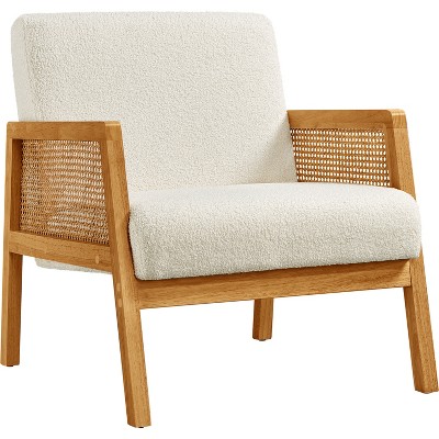 Yaheetech Fabric Upholstered Accent Chair with Rattan Armrest and Wood Legs