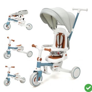 7-in-1 Foldable Baby Tricycle w/ Adjustable Parent Handle – Toddler Trike with Safety Harness, Wheel Brakes - 1 of 4