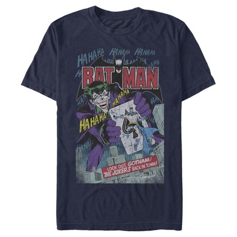 Men's Batman Joker Vintage Card T-Shirt - Navy Blue - Medium