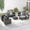 Outdoor Furniture Set, 5 Pcs Rattan Wicker Sofa Set with Tempered Glass Coffee Table, Armrest  Sofas with Cushions and Pillows-Coolbibila - 2 of 4