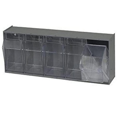 Quantum Storage Systems Tip Out Bin, (5) Compartment, Handle With Label Slot, Opens To A 45° Angle,