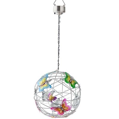 Wind & Weather Solar Lighted Hanging Mesh Orb with Colorful Butterflies