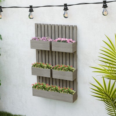 Gray Fir Wood Wall-Mounted Trellis Planter with Raised Garden Beds