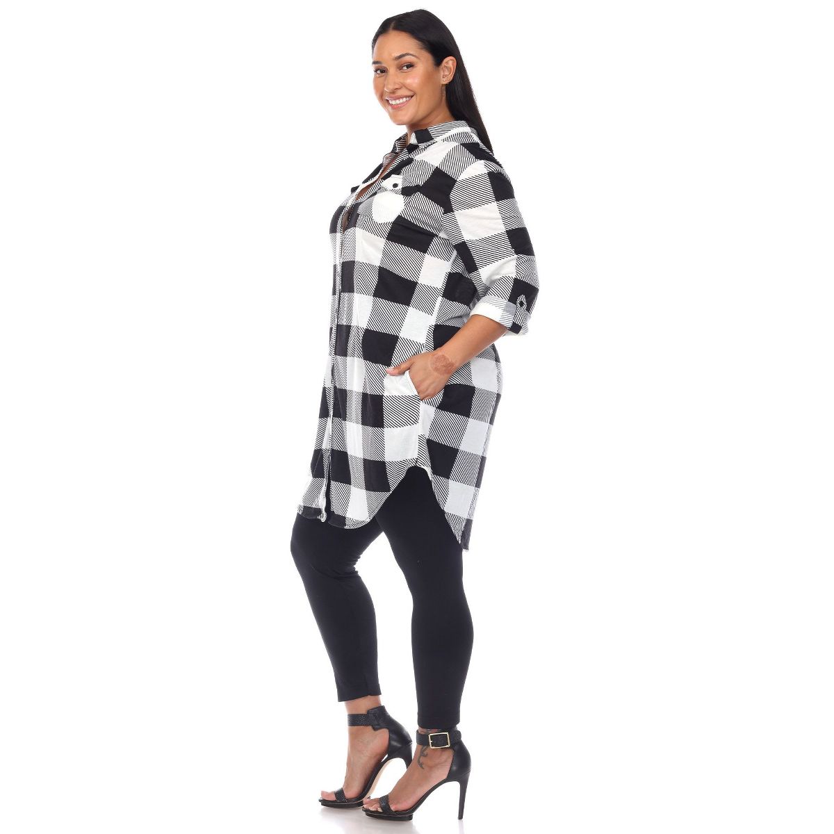 Plus Size Plaid Tunic Shirt - White Mark - thumbnail 3