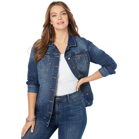 Roaman's Women's Plus Size Boyfriend Stretch Denim Jacket - 32 W ...