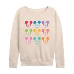 Women's - Disney - Mickey Mouse Face Grid Lightweight French Terry Wide Neck Long Sleeve Shirt - 1 of 4