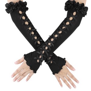 INSPIRE CHIC Women's Long Stretchy Bowknot Fingerless Arm Satin Y2K Lolita Sleeves Gloves 1Pair - 1 of 4