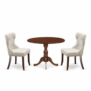 3-Piece Mahogany Finish Solid Wood Top - Button Tufted Dining Room Set - Seats 4 - 1 of 4