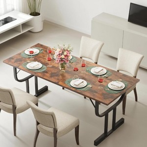 70.9in Rectangular Dining Table for 4-6 People, Heavy Metal Wine Glass Shaped Leg, Wear-Resistant Thickened Wooden Table Top For Kitchen Office Desk - 1 of 4