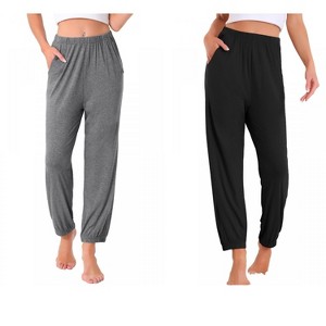 INSPIRE CHIC Women 2 Pcs Pajama Pants Soft Comfy Ankle Length Elastic Waistband With Pocket - 1 of 4