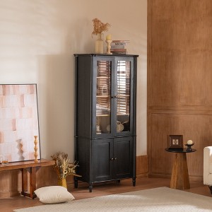 KWPZQEB 73.25'' H Vintage Curio Cabinet, Farmhouse Pantry Cabinet with Glass Doors & Adjustable Shelves, Mid-Century Bookcases for Living Room, Black - 1 of 4