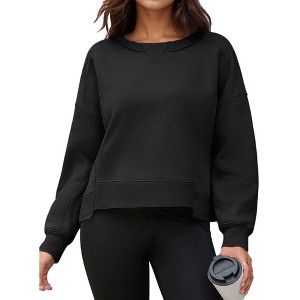ATHLECHIC Women's Crewneck Fleece Oversized Fashion Fall Outfits Pullover Hoodless Tops Cropped Sweatshirt - 1 of 4