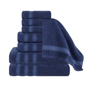 Zero Twist Cotton Ribbed Modern Geometric Border Assorted 8 Piece Bathroom Towel Set by Blue Nile Mills - 1 of 4