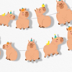 Big Dot of Happiness Capybara Garland Banner Kids Birthday Party Decorations Backdrop 30 Feet of Cord 15 Double Sided Paper Capy Shapes - 1 of 4