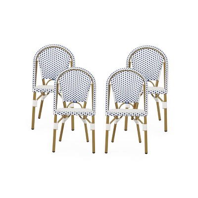 Elize 4pk Outdoor French Bistro Chairs - Blue/White/Bamboo - Christopher Knight Home