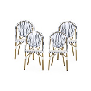 Christopher Knight Home Elize 4pk Outdoor French Cafe Chairs - Blue/White/Bamboo - 1 of 4