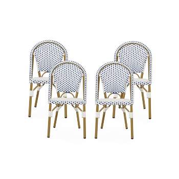 Elize 4pk Outdoor French Bistro Chairs - Blue/White/Bamboo - Christopher Knight Home