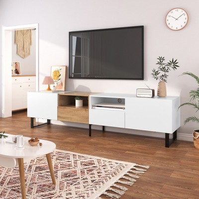 GlasFlength TV Stands and Consoles, Stylish Entertainment Center for Living Room, Modern Design for Classic Interiors, White,74.8”*14.37”*18.89"