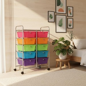 Gymax Stylish and Functional Organizer Cart Metal Frame Spacious Storage Easy Mobility Versatile Design Hot Pink/Macaron/Pink/Rainbow - 1 of 4