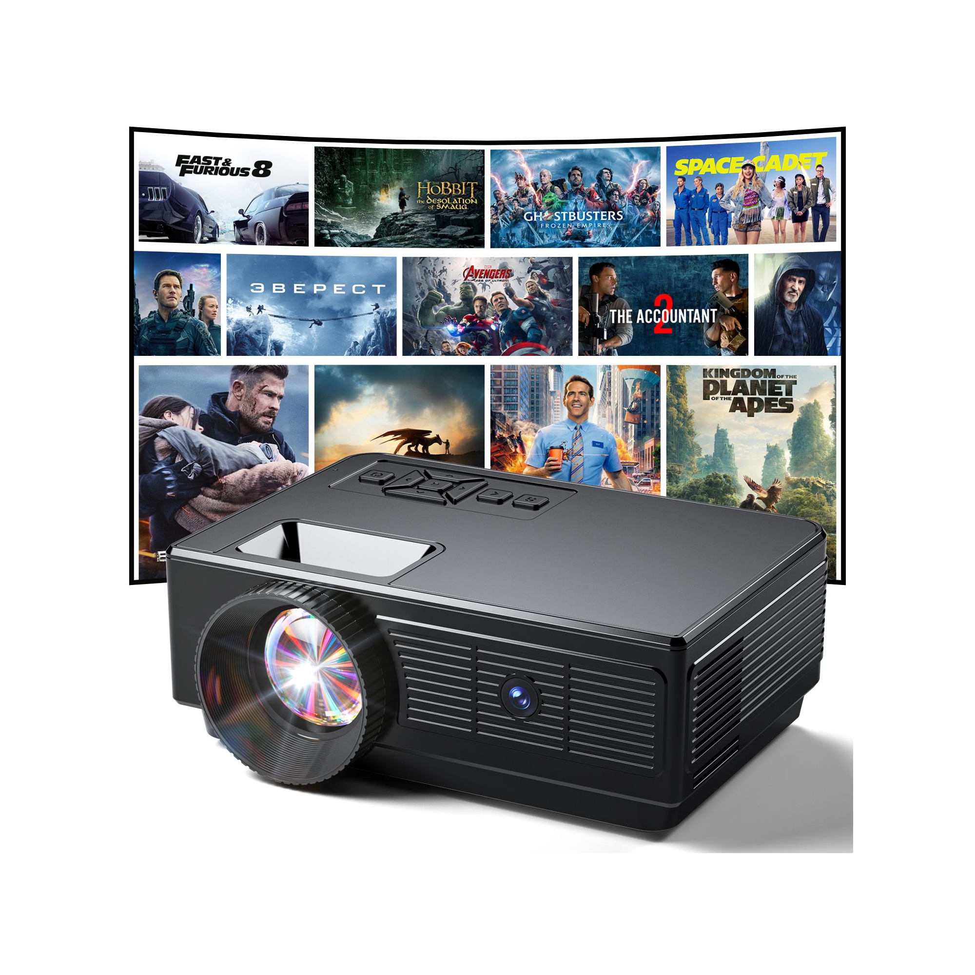 CLOKOWE Mini Projector, 1080P Supported 4500L Portable Outdoor Movie, Phone Projector Compatible with HDMI, USB, TV, Laptop, iOS and Android