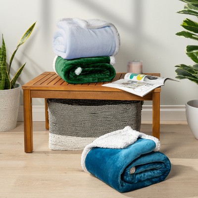 Emerald Green Reversible Fleece and Sherpa Throw Blanket