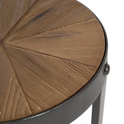 Gerhardt 22" Round Rustic Brown Wood and Metal Drink Table