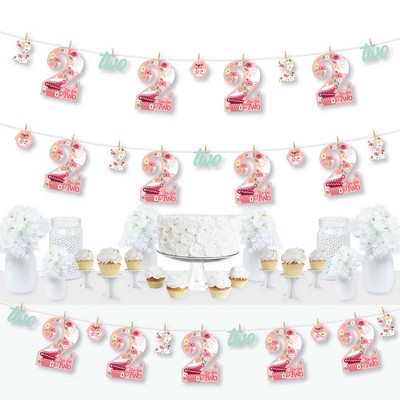 Big Dot of Happiness 2nd Birthday Tea for Two - Garden Second Birthday Party DIY Decorations - Clothespin Garland Banner - 44 Pieces