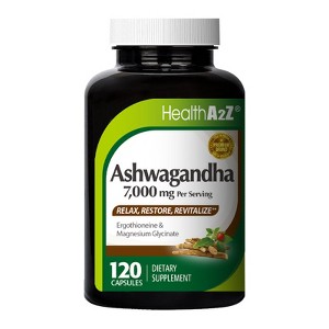 HealthA2Z – Ashwagandha 7000 mg with Magnesium Glycinate & Ergothioneine – 120 Capsules - 1 of 4