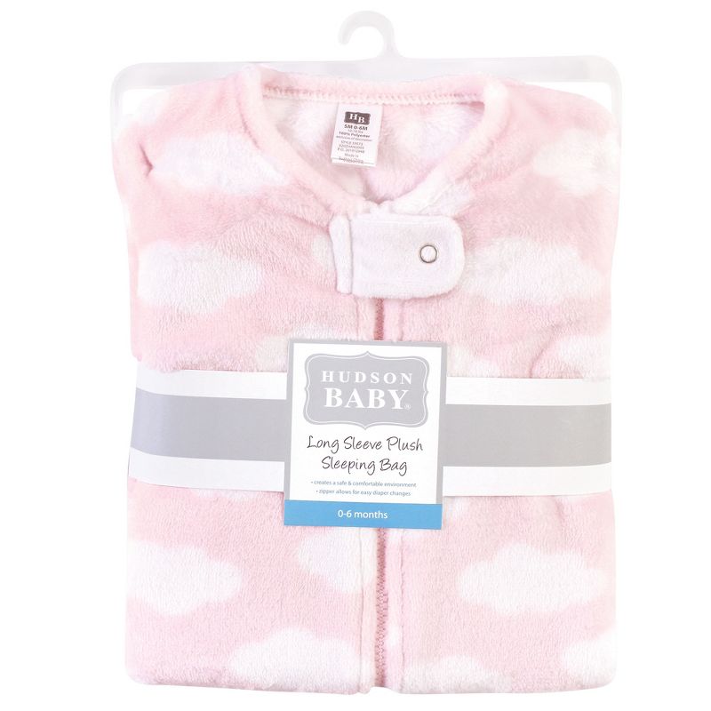 Hudson Baby Infant Girl Plush Sleeping Bag, Sack, Blanket, Pink Clouds, 3 of 4
