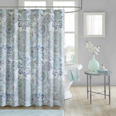 Lian Cotton Printed Shower Curtain Blue