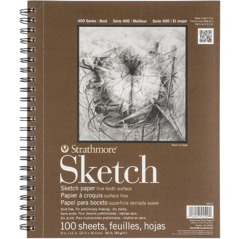 Strathmore 455-3, 400 Series Sketch Pad, 9x12 Wire Bound, 100 Sheets,  White