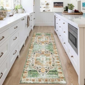 Runner Rug Kitchen Hallway Entryway – Vintage Floral Oriental Design Non-Slip Stain Resistant Low Pile Floor Covering - 1 of 4