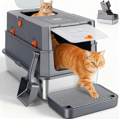 JOEJOY Premium Stainless Steel Litter Box, Triple Filter System & Charcoal Deodorizer, Extra Large Enclosed Potty Tray for Fat Cats & Multiple Cats