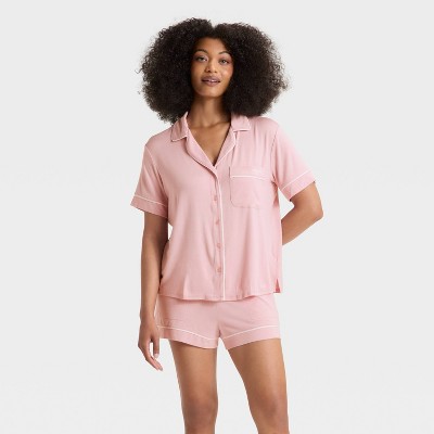 Women's Cloud Knit Short Sleeve Notch Collar Shirt and Shorts Pajama Gift Set - Auden™