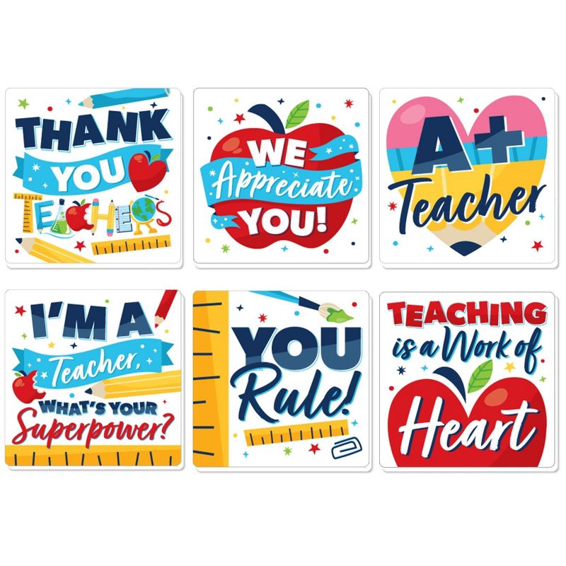 Big Dot of Happiness Thank You Teachers - Teacher Appreciation Decorations - Drink Coasters - Set of 6, 1 of 9