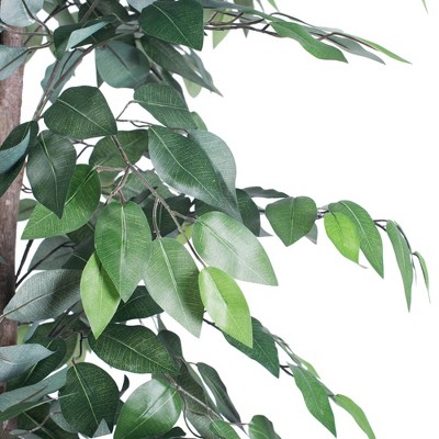 78" Green Silk and Plastic Potted Ficus Floor Plant