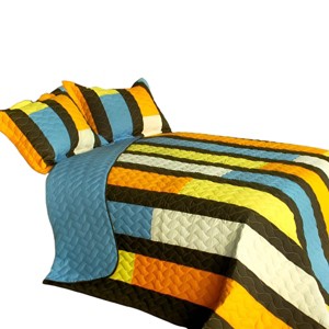 Slickblue 3 Piece Full/Queen, Soft Vermicelli Quilted Quilt and Shams, Quilt Set, Vertical Stripes, 9 Options - 1 of 4
