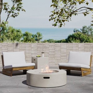 Christopher Knight Home Sherwood Outdoor Acacia Wood Club Chairs with Cushions and Circular Fire Pit - 1 of 4
