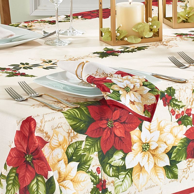 Red and White Poinsettias Tablecloth - Red/Green - Elrene Home Fashions, 3 of 5