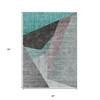 Teal Blue Aqua And Charcoal Abstract Washable Indoor Outdoor Area Rug - 3 of 4