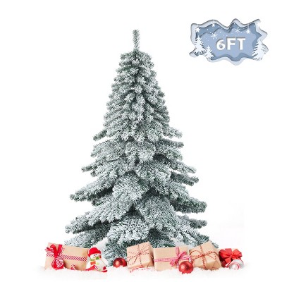 Tangkula Snow Flocked Artificial Christmas Tree Hinged Alaskan Pine Decoration Tree