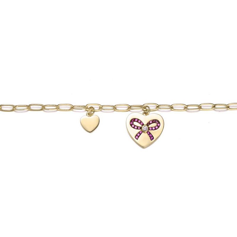 Guili Shimmering Sterling Silver Gold Plated Heart Paper Clip Chains Bracelet., 2 of 5